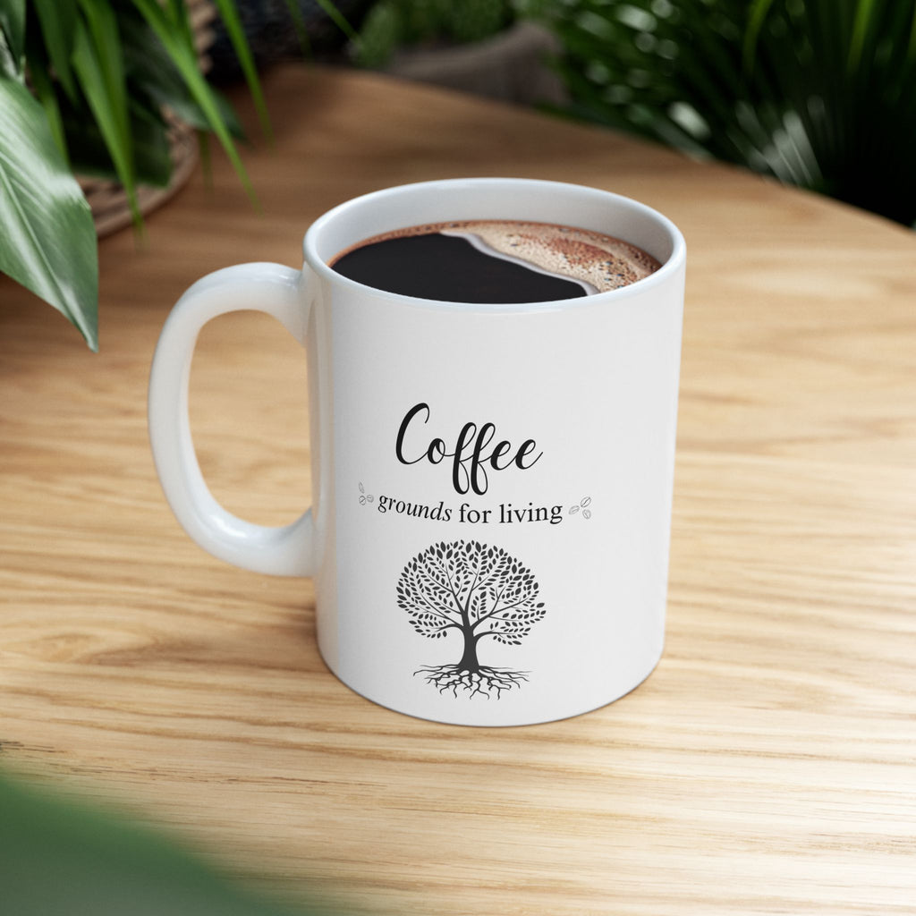Grounds for living - Coffee Lover's Ceramic Mug | Gift for Coffee Enthusiasts | Kitchen Decor, Home Office Mug