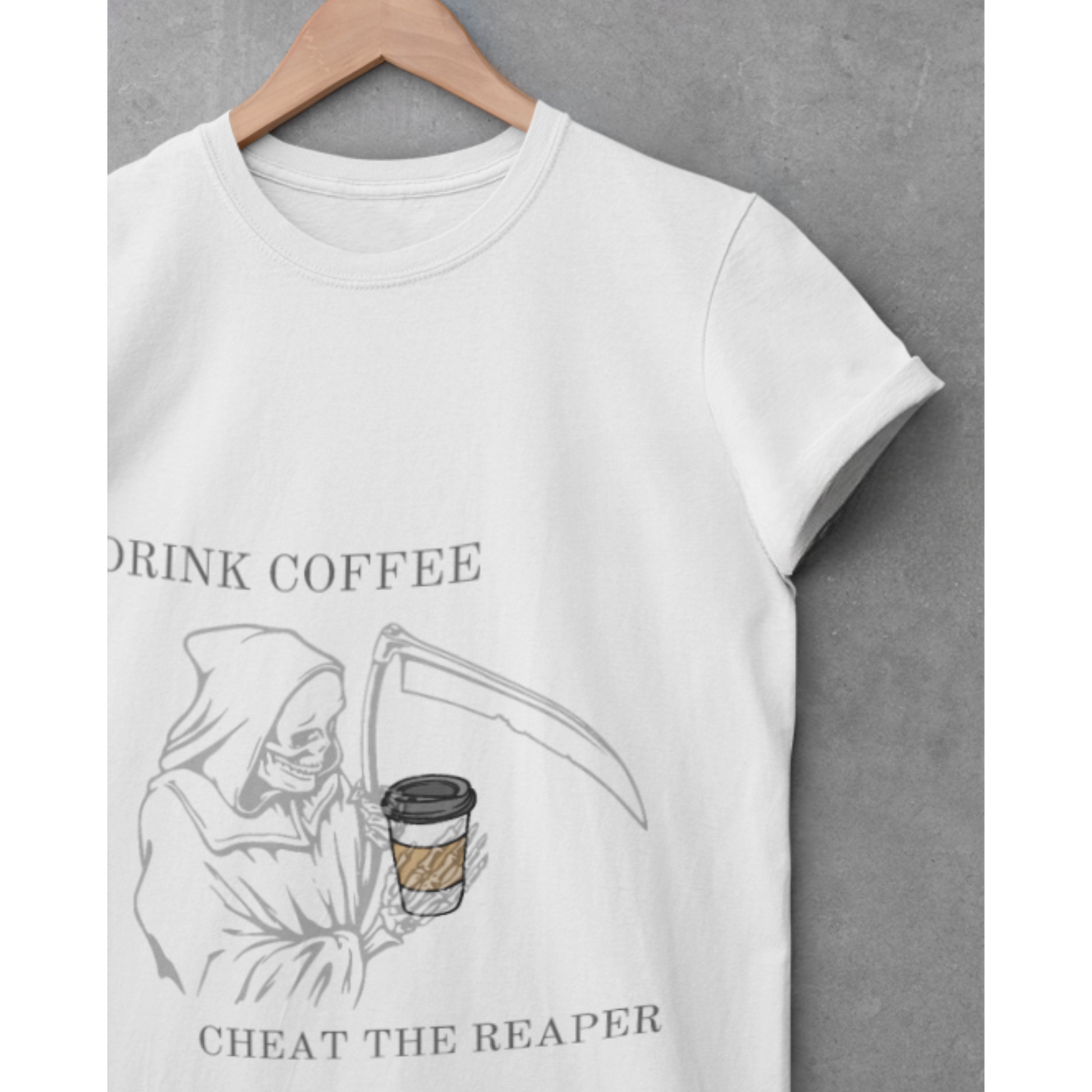 Drink Coffee Cheat the Reaper - Unisex Heavy Cotton T-Shirt | Perfect Gift for Coffee Addicts