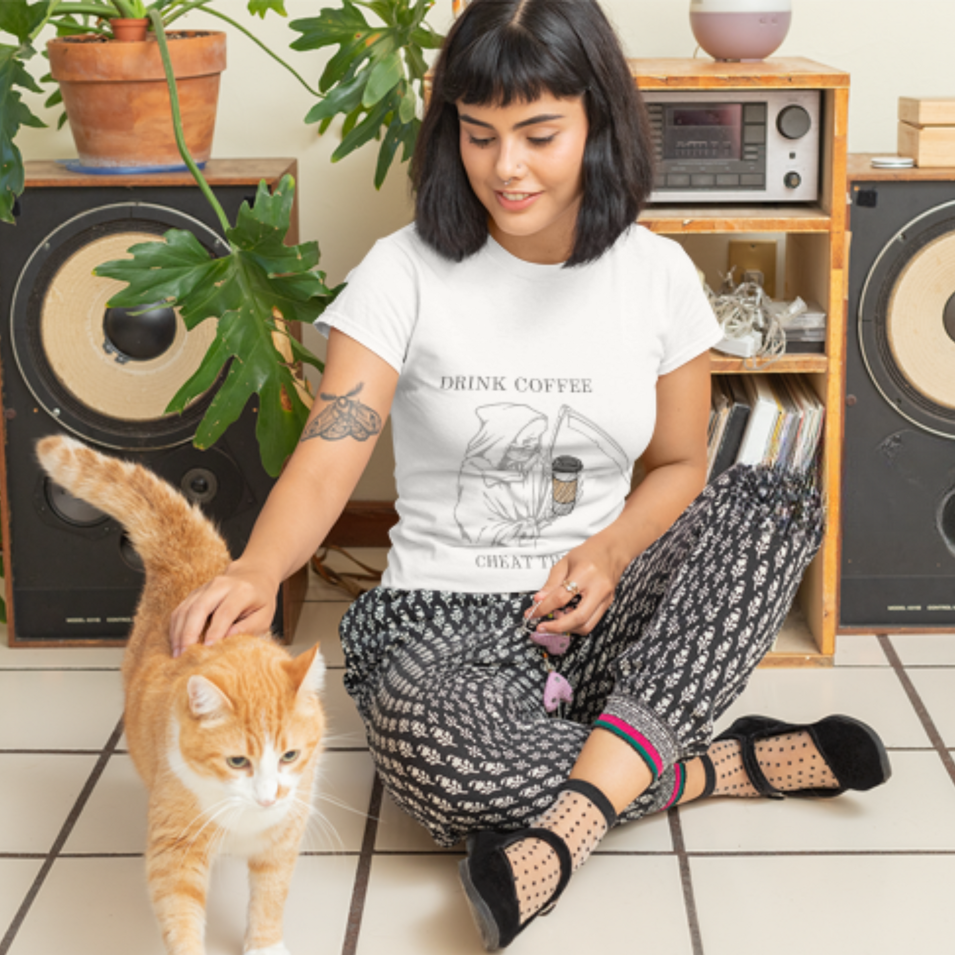 Drink Coffee Cheat the Reaper - Unisex Heavy Cotton T-Shirt | Perfect Gift for Coffee Addicts