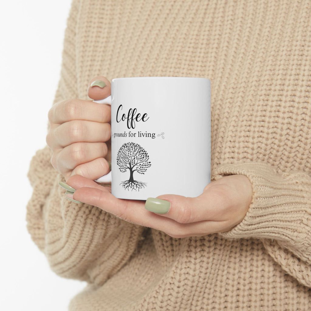 Grounds for living - Coffee Lover's Ceramic Mug | Gift for Coffee Enthusiasts | Kitchen Decor, Home Office Mug